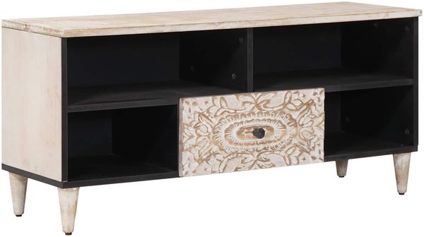 vidaXL TV-Schränk mit Regal Weiß 100 x 33,5 x 46 cm Massivholz Mango 4018384
