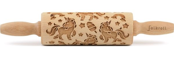 folkroll Teigroller 3D-Motiv-Teigrolle Massivholz, Einhorn