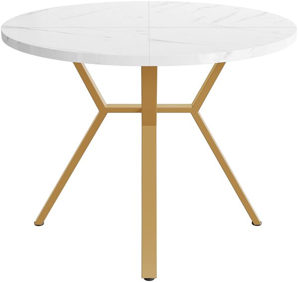 Esstisch Ø 100x75 cm mit Marmoroptik – runder Tisch aus MDF und Stahl in Weiß/Gold Bild 7
