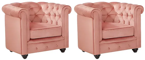 Vente-unique - CHESTERFIELD Sessel SamtStoff Puderrosa - B 78 cm x H 72 cm x L 82 cm