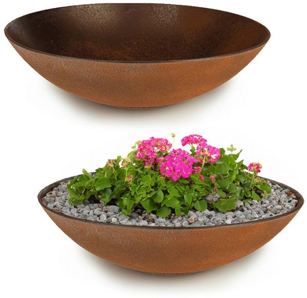 matches21 HOME & HOBBY Blumentopf Flache Pflanzschalen für draussen Dekoschalen rund Rost-Optik 28 cm (2 St), Blumen-Schale als wetterfeste Friedhof-Schale Grab-Schmuck Grabschale