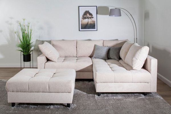 COLLECTION AB Ecksofa Toni L-Form, B: 215 cm, Set: Sofa & Hocker, 2 Zierkissen, Federkern