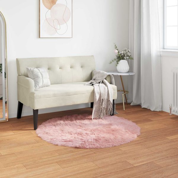 vidaXL Teppich aus Kunstschaffell TAFALLA Rosa Ø 80 cm Polyester 42021557