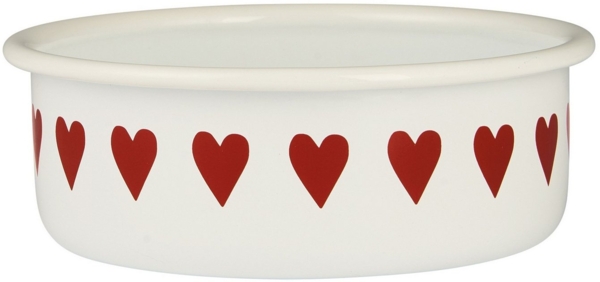 Ib Laursen - Schale Schüssel Emaille mit Herzen Weiß Rot D14cm/H5cm 0479-11