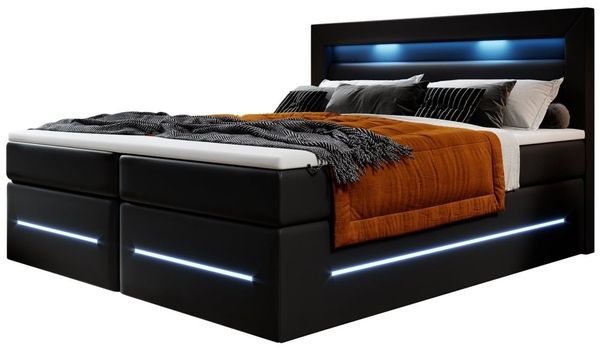 Boxspringbett Sevilla mit LED und Stauraum 180x200 Schwarz H4 (100kg+)