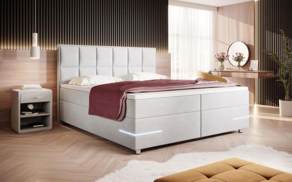 Boxspringbett Lea mit LED (Samt) 140x200 Weiß H2 Bild 1