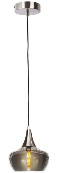 Pendelleuchte, Glas rauchfarben, nickel, E14, H 150 cm