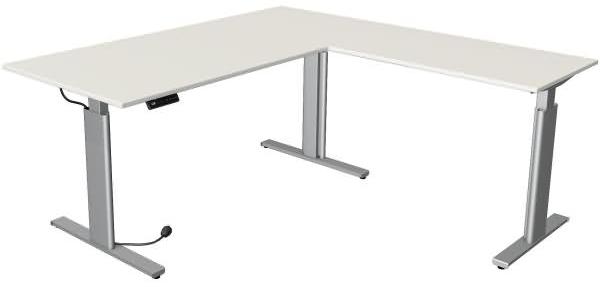 Kerkmann Schreibtisch Sitz-Stehtisch MOVE 3 silber 180x80 cm mit Anbautisch 100x60 cm ektr. höhenverstellbar weiß