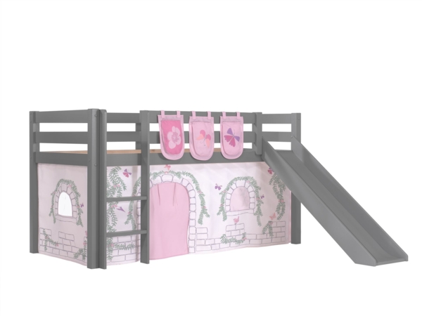 Kinderbett mit Rutsche Karolina Massivholz Grau Textilset Burg 3