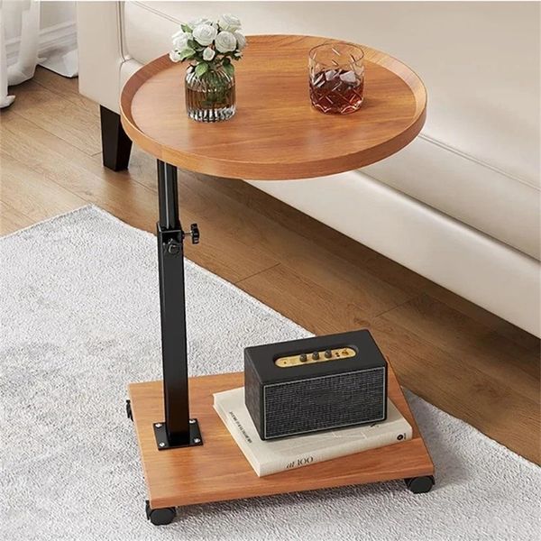 2-Stöckiges Mobiler Beistelltisch Mit Abnehmbaren Rollen, Couchtisch Mit 360° Drehbarer Tischplatte Mit Erhöhtem Rand, Höhenverstellbarem Sofatisch, Für Wohnzimmer Und Schlafzimmer, 40 x 30 x 45-80cm