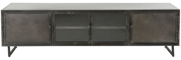 TV-Board Cheol aus dunkelgrauem Metall und Glas, Industrial Design, 4 Türen, 180 cm breit