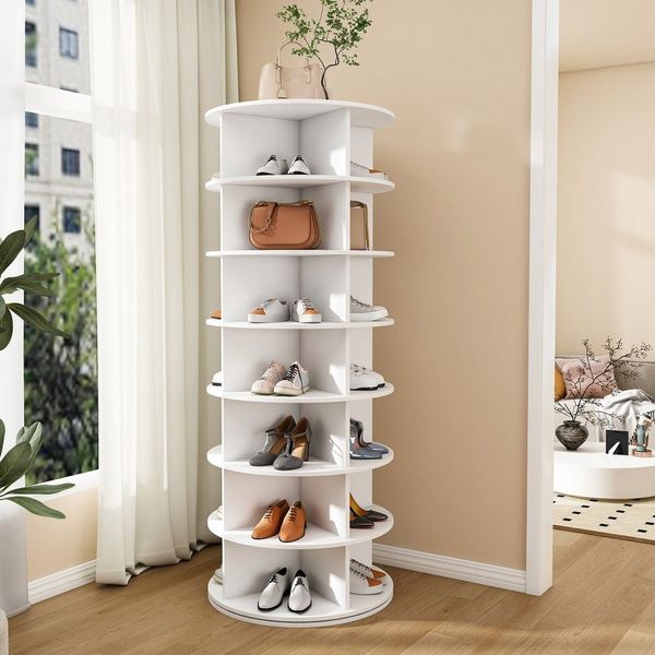 STILVORA Schuhregal 7-Etagen 360° Drehschuhregal Tower für 28 Paar Schuhe Platzsparend, Schuhkipper mit Einfacher Zugriff, Schnelle Montage