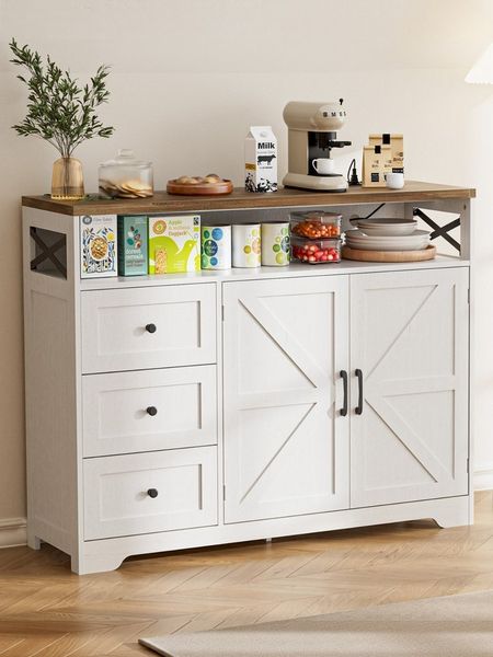 FiveWillowise Stauraumschrank mit Schubladen, 120 x 35 x 95 cm, Cremeweiß in Holzoptik (1-St) Breite: 120 cm. Tiefe: 35 cm. Höhe: 95 cm