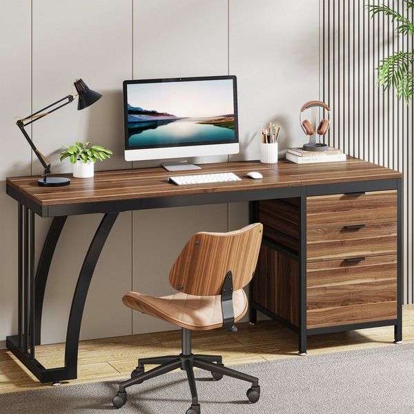 Tribesigns Computertisch mit 3 Schubladen, Home Office Schreibtische mit Schubladenschrank