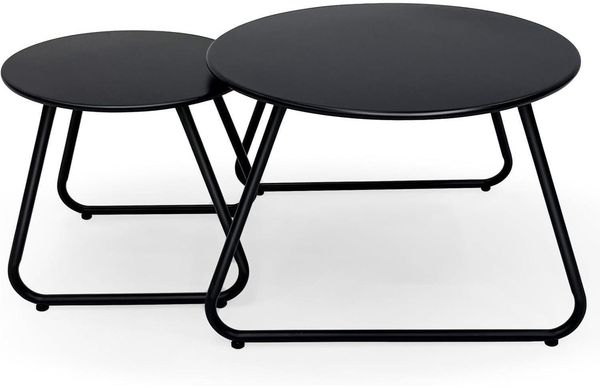 Fokebel Patio Outdoor Couchtisch Set Schwarz wetterfest Stahl Runde Endtische
