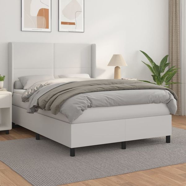 vidaXL Boxspringbett mit Matratze Weiß 140x200 cm Kunstleder 3132382