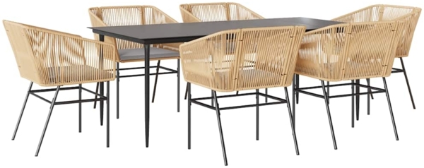 vidaXL 7-tlg. Garten-Essgruppe mit Kissen Braun Poly Rattan Glas 3334525