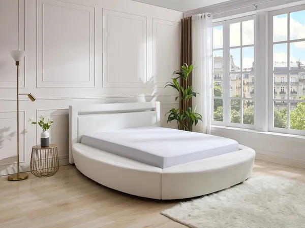 Vente-unique - ABULIS Bett Kunstleder Weiß - B 259 cm x H 99 cm x L 193 cm