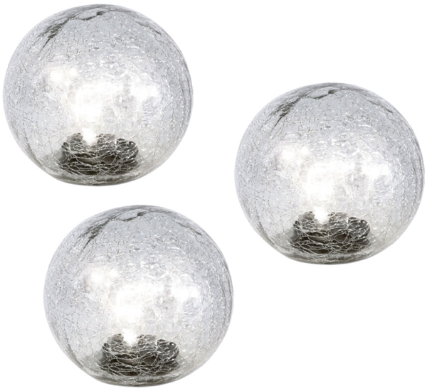 3er Set LED Gartenleuchte, Solarkugel, Crackle Glas, D 15cm