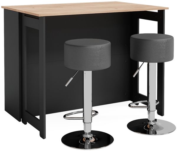 Bartisch-Set Dominic Goldkraft Eiche/Anthrazit 116 x 37 cm mit 2 Barhockern Vicco
