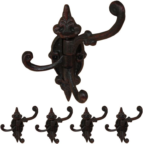 Set aus 5 drehbaren Garderobenhaken Gusseisen Landhaus Antik Schwarz Braun