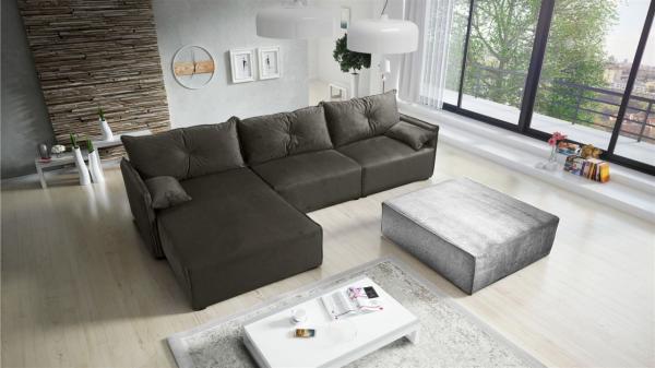 Ecksofa mit Schlaffunktion HUNTER in Stoff Royal Dunkelgrau Ottomane Links