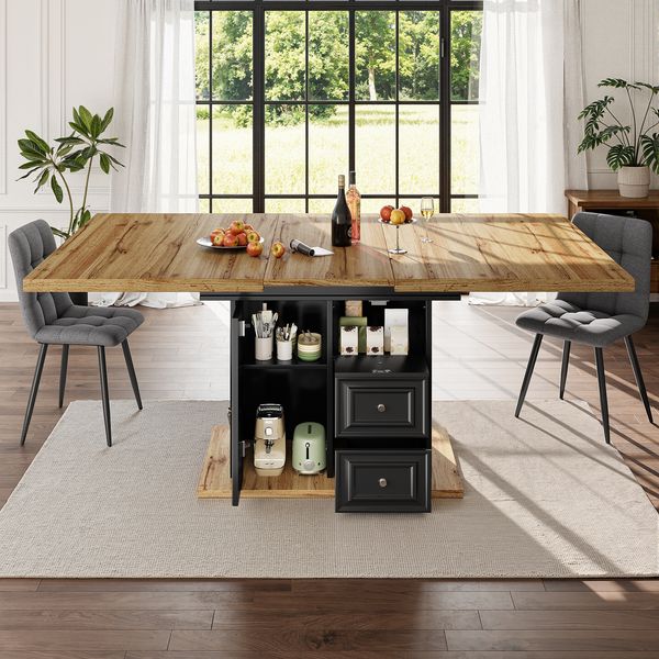 Ausziehbarer Esstisch 110/140x80x75 cm, Holzoptik, mit integriertem Stauraum (Tür, 2 Schubladen, Fach)