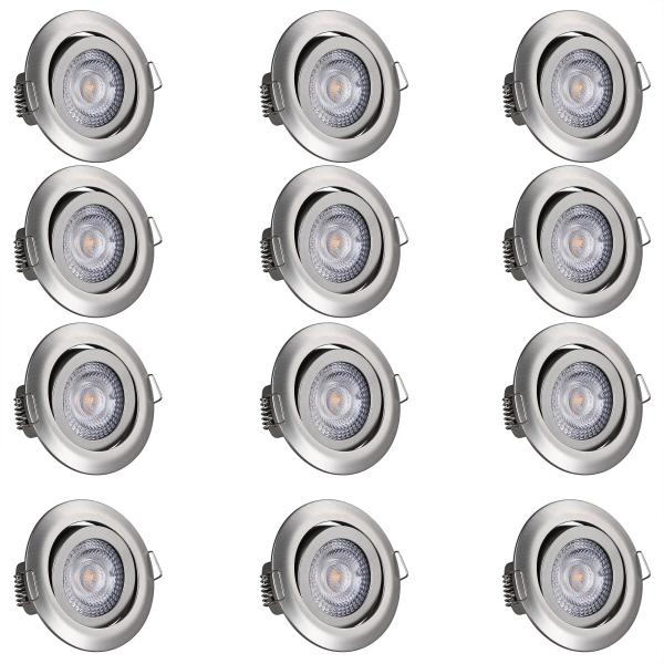 monzana Einbauleuchte, Silber 12er Set, 12er Set LED Flach Dimmbar Silber 68mm Schwenkbar Warmweiß 3000K Rund