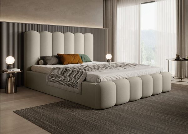 Goldstoff Polsterbett mit Bettkasten - LOFT inkl. Lattenrost und hohem Kopfteil (140x200 160x200 180x200 200x200 cm - mit gepolstertem Kopfteil, Doppelbett - Designerbett - Wolkenbett), Erhältlich in 4 Größen