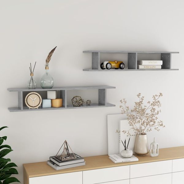 vidaXL Wandregale 2 Stk. Betongrau 105x18x20 cm Holzwerkstoff 807209