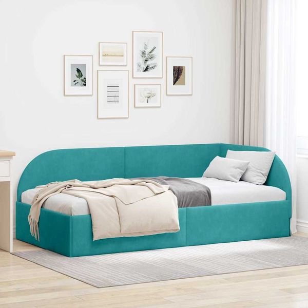 vidaXL Eckbettgestell mit Kopfteil Türkis 90 cm x 200 cm Samt 42016654
