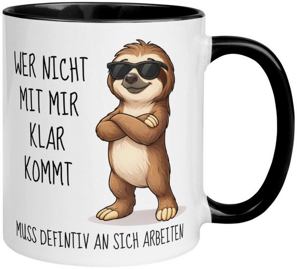 Momentals Tasse Faultier – „Wer nicht mit mir klar kommt“ – lustiger Geschenk Becher, Gratis Versand · Links-&Rechtshänder · Spülmaschinenfest