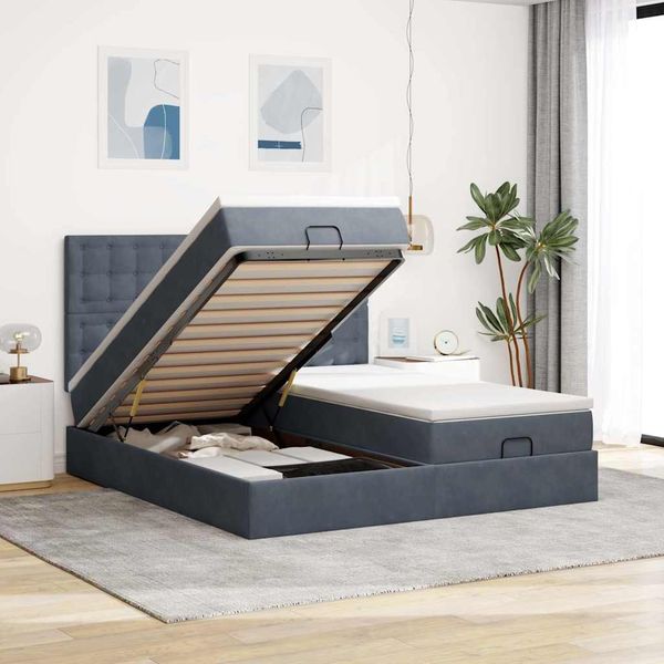 vidaXL Ottoman-Bett mit Matratzen Dunkelgrau 160x200 cm Samt 3313803
