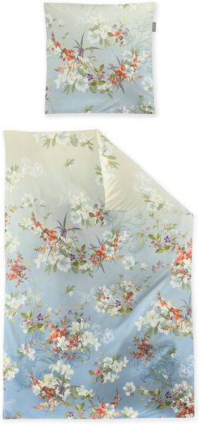 Irisette Mako Satin Bettwäsche Wave 8522-20 blau Blumen 135x200