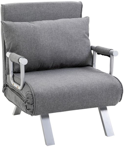 HOMCOM 3 in 1 Schlafsessel Klappbar Schlafsofa mit Bettfunktion Verstellbarer Rückenlehne Kissen Gästebett in Leinenoptik, Relaxsessel Klappsessel für Wohnzimmer Schlafzimmer 65 x 69 x 80 cm Grau