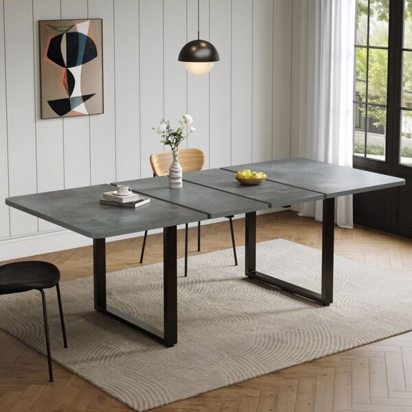 Flieks Esstisch ausziehbarer Tisch in 3 Größen (Länge 140-180-220/T80/H75 cm, 1-St, 1 Tisch), erweiterbar Küchentisch rechteckig Schreibtisch im Industriestil Grau