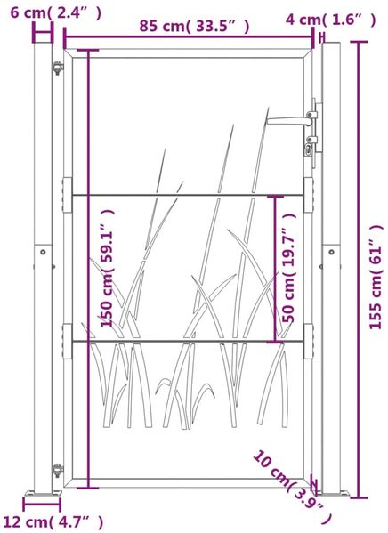 vidaXL Gartentor Anthrazit 100x150 cm Stahl Gras-Design 153169 Bild 9
