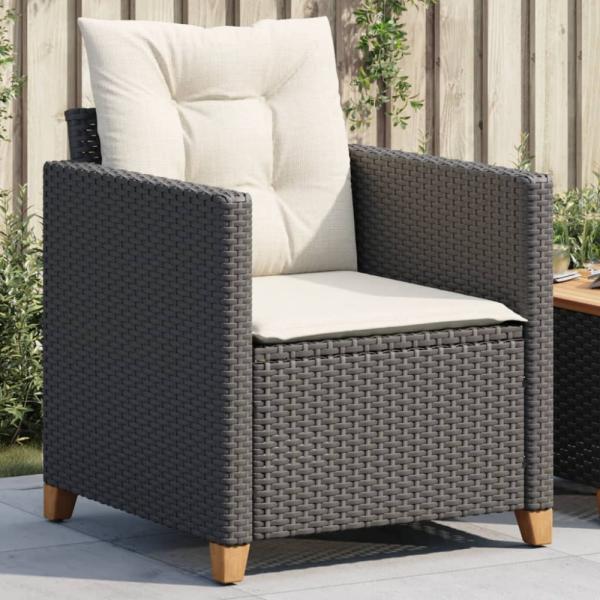 vidaXL Gartensessel mit Kissen Schwarz Poly Rattan 366317