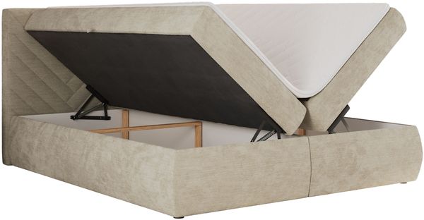 Boxspringbett AVERTA 140 x 200 cm mit Bettkasten und Topper, Doppelbett mit Bonnell-Federkernmatratze, gepolstertem Kopfteil, Stauraum, modernes Schlafzimmer Bett - Beige Schenille glatt - H4 Bild 5