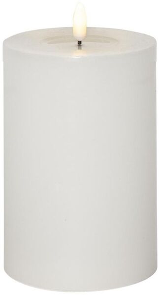 LED Blockkerze ,Flamme Flow' in Weiß, Batterien, Timer, Echtwachs, warmweiß flackernd, H 17cm, Ø 10cm