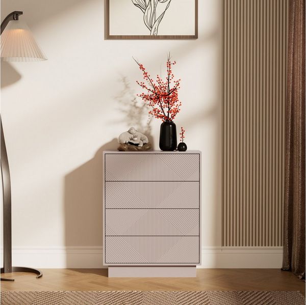 UEV Kommode mit 4 Schublanden, Sideboard, Schubladenschrank, Schmal kommode (Sideboard für Wohnzimmer Schlafzimmer Büro Flur, Mehrzweckschrank aus Holz Beistellschrank allzweckschrank), Drucköffner/ Push to open Schubladen Aufbewahrungskommode