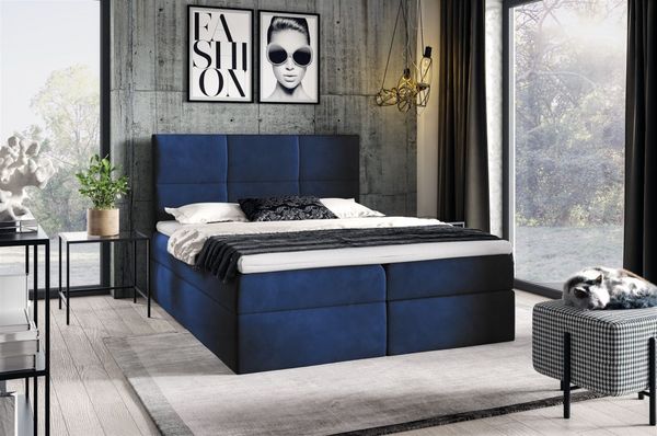 Boxspringbett Schlafzimmerbett HUDSON 160x200cm in Stoff Fresh Blau