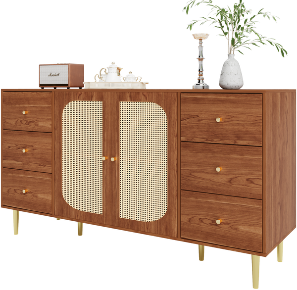Sideboard 160 cm weiß Rattan-Design Küchen- und Wohnzimmer Schrank Aufbewahrungsschrank Bild 9