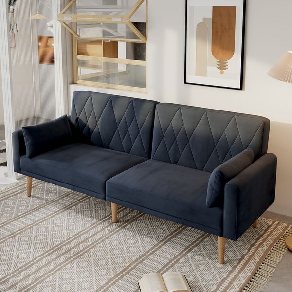Schlafsofa mit Sitzfläche 180*75*82 cm, Samt schwarz, 3‑stufig verstellbare Rückenlehnen, 5‑fach verstellbare Armlehnen