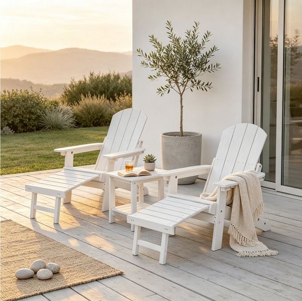 NJLyuhome Gartenstuhl Allwetter-Adirondack-Stuhl mit integrierter Fußstütze & Getränkehalter (1 St), Wetterfester Adirondack-Stuhl für Terrasse, Balkon & Garten