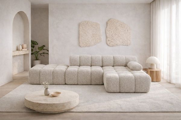 Kaiser Möbel Ecksofa modular mit Hocker, Sofa L-Form, Bouclé-Stoff Abriamo, Selia, Ecksofa mit Hocker, Modernes Design,Weiche, abgerundete Form,Hoher Sitzkomfort