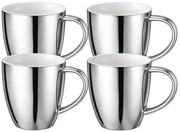 Neuetischkultur Tasse Becher Set silberfarben 4 teilig 250 ml mit Henkel, Keramik