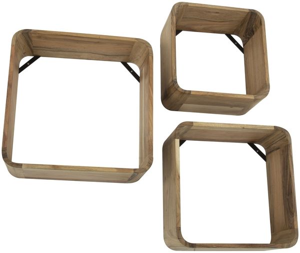 Wandregal 3er-Set Akazienholz massiv, modern quadratisch, Natur, einzigartiges Design