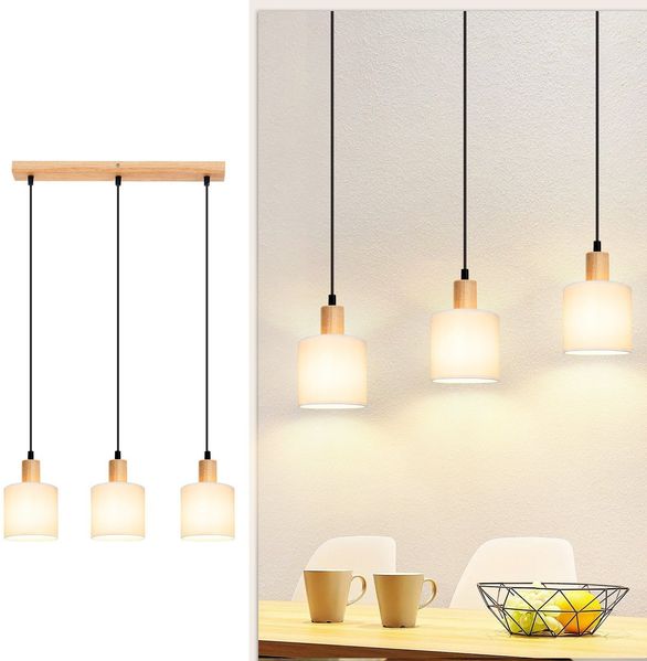 ZMH Pendelleuchte aus weißem Holz, Durchmesser 47 cm, E14, Vintage-Stil, rustikaler Lampenschirm aus Stoff, Hängelampe für Restaurant, Küche, Wohnzimmer, Büro