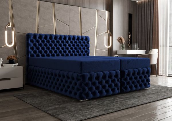 B&B Home 'Figo II' Boxspringbett mit Bettkasten, Samt, Dunkelblau, 160x200 cm